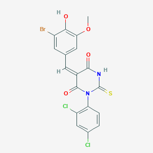 molecular formula C18H11BrCl2N2O4S B421813 5-(3-bromo-4-hydroxy-5-methoxybenzylidene)-1-(2,4-dichlorophenyl)-2-thioxodihydro-4,6(1H,5H)-pyrimidinedione 