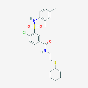 molecular formula C23H29ClN2O3S2 B4218138 4-chloro-N-[2-(cyclohexylthio)ethyl]-3-{[(2,4-dimethylphenyl)amino]sulfonyl}benzamide 