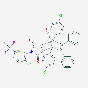 molecular formula C40H23Cl3F3NO3 B421816 1,7-Bis(4-chlorophenyl)-4-[2-chloro-5-(trifluoromethyl)phenyl]-8,9-diphenyl-4-azatricyclo[5.2.1.0~2,6~]dec-8-ene-3,5,10-trione 