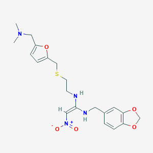 molecular formula C₂₀H₂₆N₄O₅S B042182 (E)-1-N'-(1,3-苯并二氧杂环-5-基甲基)-1-N-[2-[[5-[(二甲氨基)甲基]呋喃-2-基]甲硫基]乙基]-2-硝基乙烯-1,1-二胺 CAS No. 84845-75-0