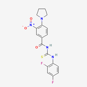 molecular formula C18H16F2N4O3S B4218240 N-{[(2,4-difluorophenyl)amino]carbonothioyl}-3-nitro-4-(1-pyrrolidinyl)benzamide 