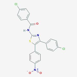 molecular formula C22H13Cl2N3O3S B421828 4-chloro-N-(4-(4-chlorophenyl)-5-{4-nitrophenyl}-1,3-thiazol-2-yl)benzamide 