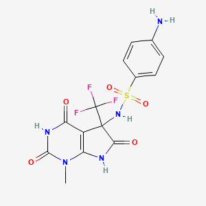 molecular formula C14H12F3N5O5S B4218288 4-amino-N-[1-methyl-2,4,6-trioxo-5-(trifluoromethyl)-2,3,4,5,6,7-hexahydro-1H-pyrrolo[2,3-d]pyrimidin-5-yl]benzenesulfonamide 