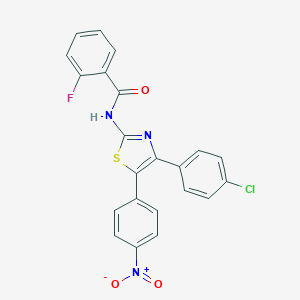 molecular formula C22H13ClFN3O3S B421832 N-(4-(4-chlorophenyl)-5-{4-nitrophenyl}-1,3-thiazol-2-yl)-2-fluorobenzamide 