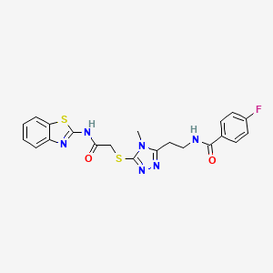 N-[2-[5-[2-(1,3-benzothiazol-2-ylamino)-2-oxoethyl]sulfanyl-4-methyl-1,2,4-triazol-3-yl]ethyl]-4-fluorobenzamide