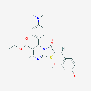 molecular formula C27H29N3O5S B421837 ethyl (2Z)-2-(2,4-dimethoxybenzylidene)-5-[4-(dimethylamino)phenyl]-7-methyl-3-oxo-2,3-dihydro-5H-[1,3]thiazolo[3,2-a]pyrimidine-6-carboxylate 