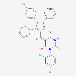 molecular formula C33H20BrCl2N3O2S B421839 (5E)-5-{[1-(4-bromophenyl)-2,5-diphenyl-1H-pyrrol-3-yl]methylidene}-1-(2,4-dichlorophenyl)-2-thioxodihydropyrimidine-4,6(1H,5H)-dione 