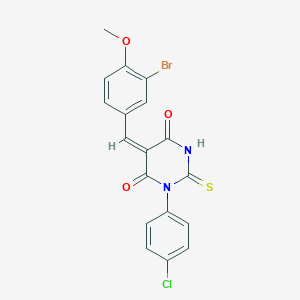 molecular formula C18H12BrClN2O3S B421841 5-(3-bromo-4-methoxybenzylidene)-1-(4-chlorophenyl)-2-thioxodihydro-4,6(1H,5H)-pyrimidinedione 