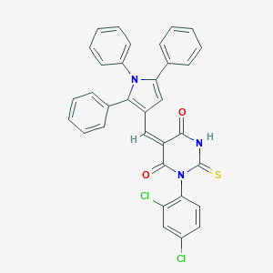 molecular formula C33H21Cl2N3O2S B421842 (5E)-1-(2,4-dichlorophenyl)-2-thioxo-5-[(1,2,5-triphenyl-1H-pyrrol-3-yl)methylidene]dihydropyrimidine-4,6(1H,5H)-dione 