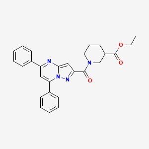 molecular formula C27H26N4O3 B4218423 ethyl 1-[(5,7-diphenylpyrazolo[1,5-a]pyrimidin-2-yl)carbonyl]-3-piperidinecarboxylate 