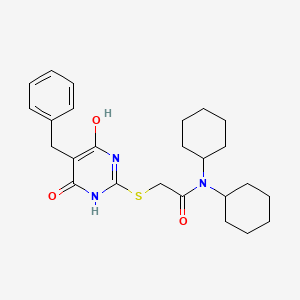 2-[(5-BENZYL-4-HYDROXY-6-OXO-1,6-DIHYDRO-2-PYRIMIDINYL)SULFANYL]-N~1~,N~1~-DICYCLOHEXYLACETAMIDE