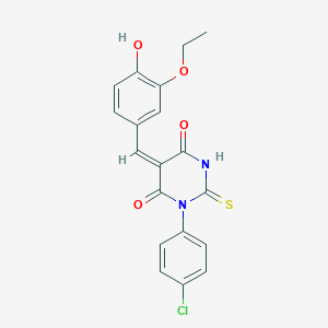 molecular formula C19H15ClN2O4S B421846 1-(4-chlorophenyl)-5-(3-ethoxy-4-hydroxybenzylidene)-2-thioxodihydro-4,6(1H,5H)-pyrimidinedione 