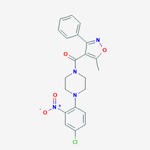 molecular formula C21H19ClN4O4 B421851 1-{4-Chloro-2-nitrophenyl}-4-[(5-methyl-3-phenyl-4-isoxazolyl)carbonyl]piperazine 