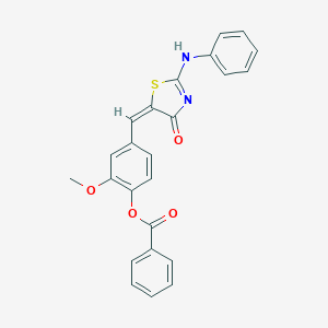 molecular formula C24H18N2O4S B421852 [4-[(E)-(2-anilino-4-oxo-1,3-thiazol-5-ylidene)methyl]-2-methoxyphenyl] benzoate 