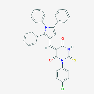 molecular formula C33H22ClN3O2S B421853 1-(4-chlorophenyl)-2-thioxo-5-[(1,2,5-triphenyl-1H-pyrrol-3-yl)methylene]dihydro-4,6(1H,5H)-pyrimidinedione 