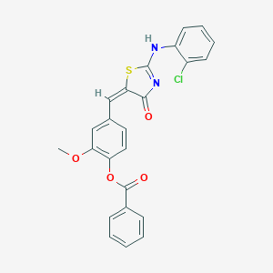 molecular formula C24H17ClN2O4S B421855 [4-[(E)-[2-(2-chloroanilino)-4-oxo-1,3-thiazol-5-ylidene]methyl]-2-methoxyphenyl] benzoate 