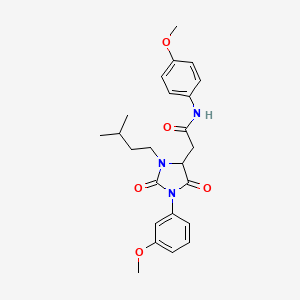 molecular formula C24H29N3O5 B4218559 N-(4-methoxyphenyl)-2-[1-(3-methoxyphenyl)-3-(3-methylbutyl)-2,5-dioxo-4-imidazolidinyl]acetamide 