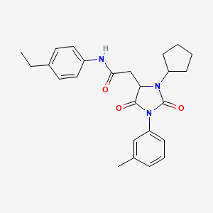 2-[3-cyclopentyl-1-(3-methylphenyl)-2,5-dioxoimidazolidin-4-yl]-N-(4-ethylphenyl)acetamide