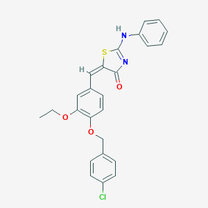 molecular formula C25H21ClN2O3S B421858 (5E)-2-anilino-5-[[4-[(4-chlorophenyl)methoxy]-3-ethoxyphenyl]methylidene]-1,3-thiazol-4-one 