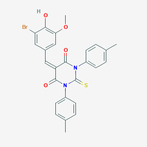 molecular formula C26H21BrN2O4S B421866 5-(3-bromo-4-hydroxy-5-methoxybenzylidene)-1,3-bis(4-methylphenyl)-2-thioxodihydro-4,6(1H,5H)-pyrimidinedione 