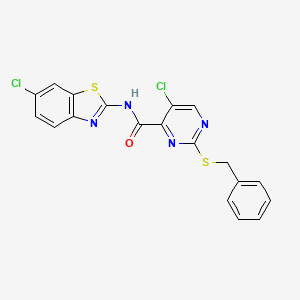 molecular formula C19H12Cl2N4OS2 B4218671 2-(benzylthio)-5-chloro-N-(6-chloro-1,3-benzothiazol-2-yl)-4-pyrimidinecarboxamide 