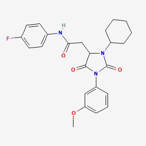 molecular formula C24H26FN3O4 B4218684 2-[3-cyclohexyl-1-(3-methoxyphenyl)-2,5-dioxoimidazolidin-4-yl]-N-(4-fluorophenyl)acetamide 