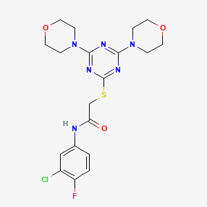 molecular formula C19H22ClFN6O3S B4218746 N-(3-chloro-4-fluorophenyl)-2-{[4,6-di(morpholin-4-yl)-1,3,5-triazin-2-yl]sulfanyl}acetamide 