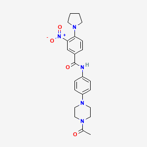 molecular formula C23H27N5O4 B4218774 N-[4-(4-acetyl-1-piperazinyl)phenyl]-3-nitro-4-(1-pyrrolidinyl)benzamide 