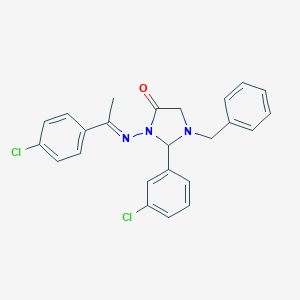 molecular formula C24H21Cl2N3O B421878 1-Benzyl-2-(3-chlorophenyl)-3-{[1-(4-chlorophenyl)ethylidene]amino}-4-imidazolidinone 
