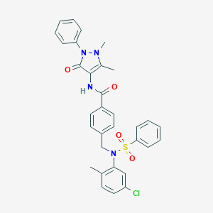 molecular formula C32H29ClN4O4S B421884 4-{[Benzenesulfonyl-(5-chloro-2-methyl-phenyl)-amino]-methyl}-N-(1,5-dimethyl-3- 