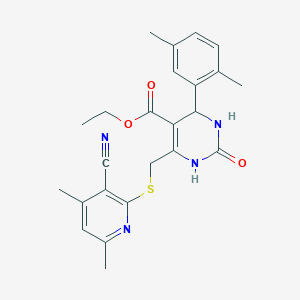 molecular formula C24H26N4O3S B4218869 ethyl 6-{[(3-cyano-4,6-dimethyl-2-pyridinyl)thio]methyl}-4-(2,5-dimethylphenyl)-2-oxo-1,2,3,4-tetrahydro-5-pyrimidinecarboxylate 