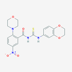 molecular formula C20H20N4O6S B4218935 N-(2,3-dihydro-1,4-benzodioxin-6-ylcarbamothioyl)-2-morpholin-4-yl-5-nitrobenzamide 