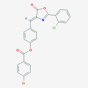 molecular formula C23H13BrClNO4 B421912 4-{(Z)-[2-(2-chlorophenyl)-5-oxo-1,3-oxazol-4(5H)-ylidene]methyl}phenyl 4-bromobenzoate 