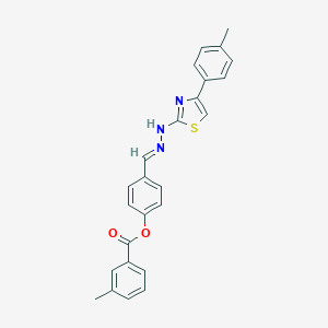 molecular formula C25H21N3O2S B421916 4-[(E)-{2-[4-(4-methylphenyl)-1,3-thiazol-2-yl]hydrazinylidene}methyl]phenyl 3-methylbenzoate 