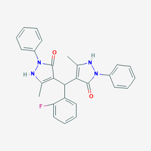 molecular formula C27H23FN4O2 B421921 4-[(2-fluorophenyl)-(5-methyl-3-oxo-2-phenyl-1H-pyrazol-4-yl)methyl]-5-methyl-2-phenyl-1H-pyrazol-3-one CAS No. 342413-14-3