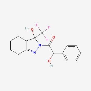 molecular formula C16H17F3N2O3 B4219596 2-hydroxy-1-[3-hydroxy-3-(trifluoromethyl)-4,5,6,7-tetrahydro-3aH-indazol-2-yl]-2-phenylethanone 