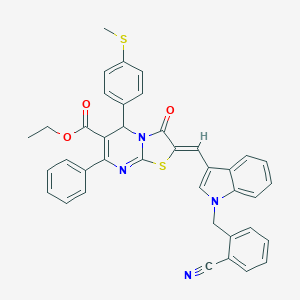 molecular formula C39H30N4O3S2 B421965 ethyl 2-{[1-(2-cyanobenzyl)-1H-indol-3-yl]methylene}-5-[4-(methylsulfanyl)phenyl]-3-oxo-7-phenyl-2,3-dihydro-5H-[1,3]thiazolo[3,2-a]pyrimidine-6-carboxylate 