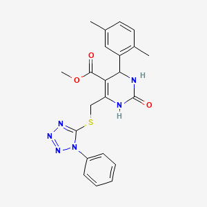 molecular formula C22H22N6O3S B4219662 METHYL 4-(2,5-DIMETHYLPHENYL)-2-OXO-6-{[(1-PHENYL-1H-1,2,3,4-TETRAZOL-5-YL)SULFANYL]METHYL}-1,2,3,4-TETRAHYDROPYRIMIDINE-5-CARBOXYLATE 