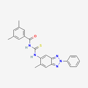 molecular formula C23H21N5OS B4219682 3,5-dimethyl-N-{[(6-methyl-2-phenyl-2H-1,2,3-benzotriazol-5-yl)amino]carbonothioyl}benzamide 