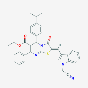 molecular formula C35H30N4O3S B421973 ethyl 2-{[1-(cyanomethyl)-1H-indol-3-yl]methylene}-5-(4-isopropylphenyl)-3-oxo-7-phenyl-2,3-dihydro-5H-[1,3]thiazolo[3,2-a]pyrimidine-6-carboxylate 