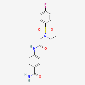 molecular formula C17H18FN3O4S B4219747 4-({N-ethyl-N-[(4-fluorophenyl)sulfonyl]glycyl}amino)benzamide 