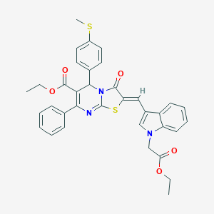 molecular formula C35H31N3O5S2 B421980 ethyl 2-{[1-(2-ethoxy-2-oxoethyl)-1H-indol-3-yl]methylene}-5-[4-(methylsulfanyl)phenyl]-3-oxo-7-phenyl-2,3-dihydro-5H-[1,3]thiazolo[3,2-a]pyrimidine-6-carboxylate 