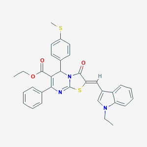 molecular formula C33H29N3O3S2 B421986 ethyl 2-[(1-ethyl-1H-indol-3-yl)methylene]-5-[4-(methylsulfanyl)phenyl]-3-oxo-7-phenyl-2,3-dihydro-5H-[1,3]thiazolo[3,2-a]pyrimidine-6-carboxylate 