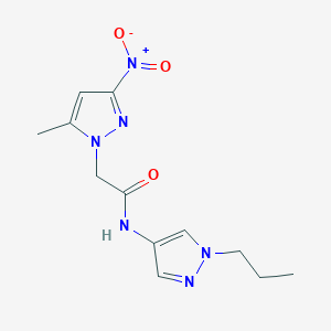 molecular formula C12H16N6O3 B4219868 2-(5-methyl-3-nitropyrazol-1-yl)-N-(1-propylpyrazol-4-yl)acetamide 