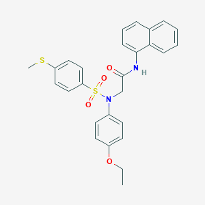 molecular formula C27H26N2O4S2 B421988 2-(4-ethoxy{[4-(methylsulfanyl)phenyl]sulfonyl}anilino)-N-(1-naphthyl)acetamide 