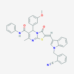 molecular formula C38H29N5O3S B421993 2-{[1-(2-cyanobenzyl)-1H-indol-3-yl]methylene}-5-(3-methoxyphenyl)-7-methyl-3-oxo-N-phenyl-2,3-dihydro-5H-[1,3]thiazolo[3,2-a]pyrimidine-6-carboxamide 