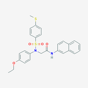 molecular formula C27H26N2O4S2 B421994 2-(4-ethoxy{[4-(methylsulfanyl)phenyl]sulfonyl}anilino)-N-(2-naphthyl)acetamide 