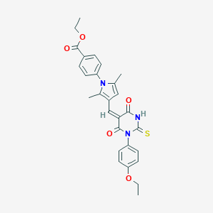 molecular formula C28H27N3O5S B421995 ethyl 4-[3-[(E)-[1-(4-ethoxyphenyl)-4,6-dioxo-2-sulfanylidene-1,3-diazinan-5-ylidene]methyl]-2,5-dimethylpyrrol-1-yl]benzoate CAS No. 340306-39-0