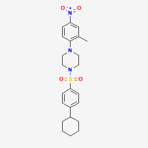 molecular formula C23H29N3O4S B4219953 1-[(4-cyclohexylphenyl)sulfonyl]-4-(2-methyl-4-nitrophenyl)piperazine 