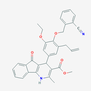 molecular formula C34H30N2O5 B421997 methyl 4-{4-[(2-cyanobenzyl)oxy]-3-ethoxy-5-(prop-2-en-1-yl)phenyl}-2-methyl-5-oxo-4,5-dihydro-1H-indeno[1,2-b]pyridine-3-carboxylate 